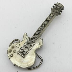 1981 Bergamot Brass Works Guitar Belt Buckle Pewter Rock Music Vintage USA